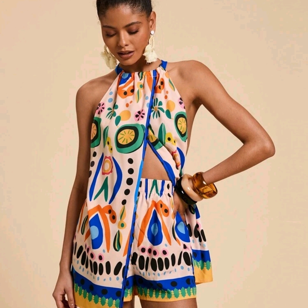 Colorful Halter Neck Romper